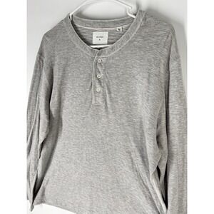 Billy Reid Mens Long Sleeve Henley Size XL Heathered Light Gray Staple Logo Soft